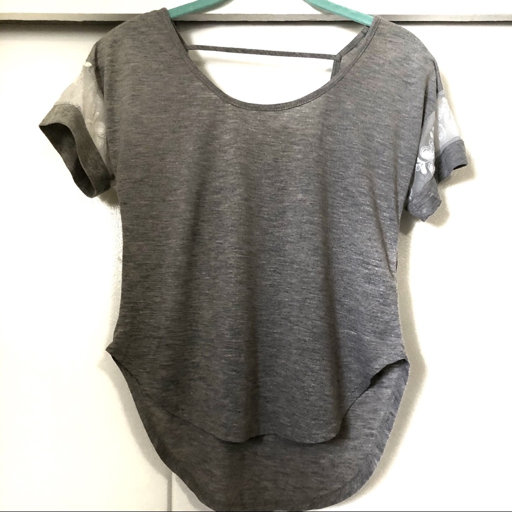 Grey Woman Top w/ lace sleeve detailing